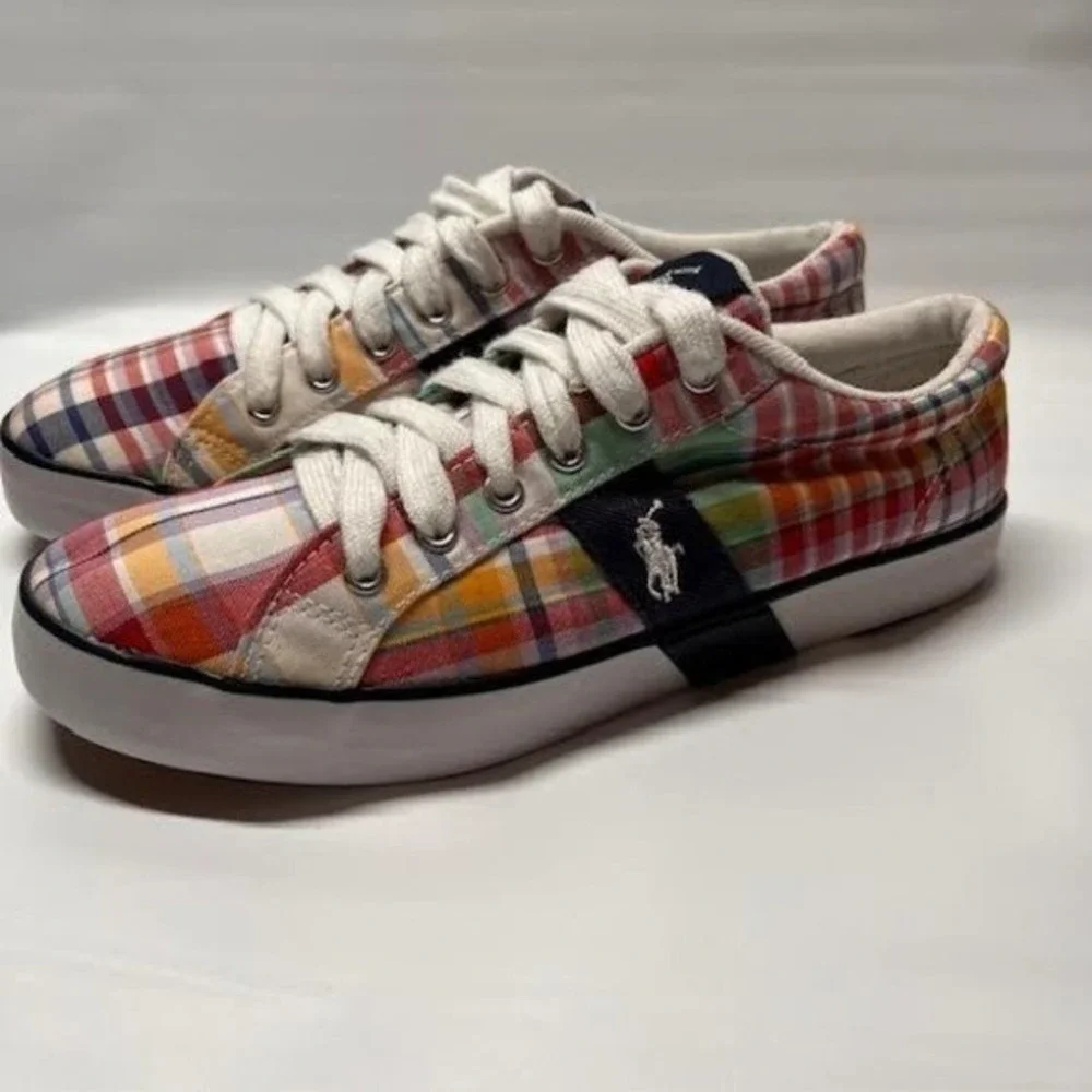 Polo by Ralph Lauren Plaid Canvas Kids Sneakers Shoes‎ Colorful Preppy Style
